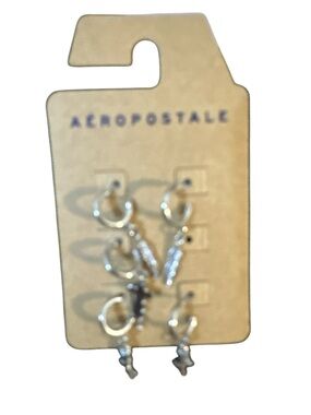 Aeropostale Silver-Tone Hoop Earring Set with Charms missing one new